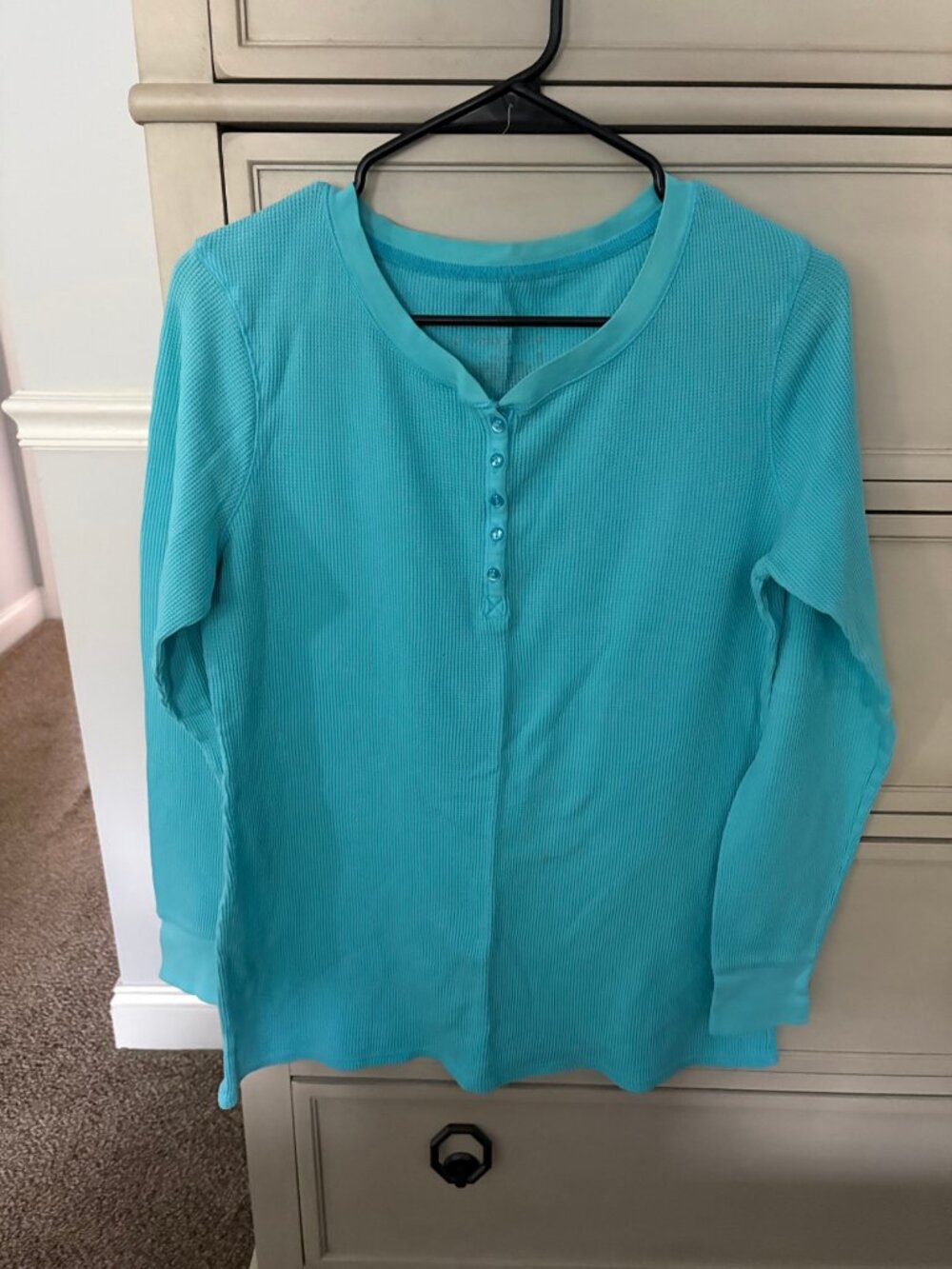 Women's Turquoise Henley Thermal Long Sleeve Top - Size XL - Like New